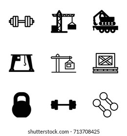 Lifting icons set. set of 9 lifting filled and outline icons such as construction crane, barbell, cargo crane, cargo on palette, construction  crane, barbell   isolated