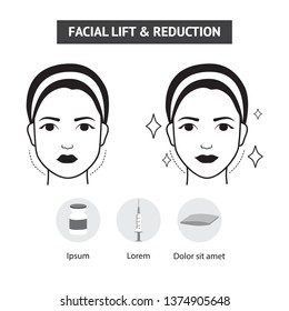 Lifting injection surgery before and after icon vector illustration