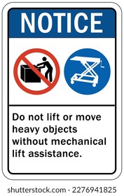 Lifting instruction sign and labels