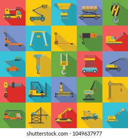 Lifting machine equipment icons set. Flat illustration of 25 lifting machine equipment cargo vector icons for web