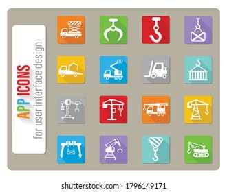 iconos de las máquinas de elevación ajustados en diseño plano con sombra larga