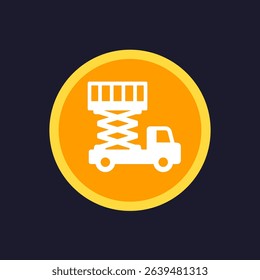 lifting platform on truck icon, scissor lift vector sign