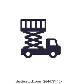 lifting platform on truck icon, scissor lift pictogram