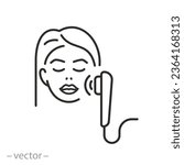 lifting skin face icon, facial vibration massager, thin line symbol - editable stroke vector illustration