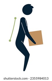 Lifting technique safe movement. Safety. Correct instruction for moving heavy packages for workers. Ergonomic movement for loading objects vector flat illustration