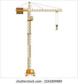 Lifting tower construction crane. Industry and construction. Template for the design. Isolated on a white background. Vector illustration.