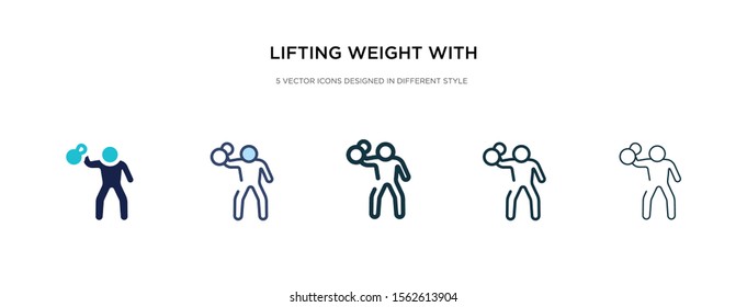 lifting weight with right arm icon in different style vector illustration. two colored and black lifting weight with right arm vector icons designed in filled, outline, line and stroke style can be
