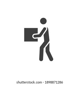 Lifting Weights, Box, Man Icon. Solid Style For Web Template And App. Lift, Back, Pain, Boy, Carry, Vector Illustration Design On White Background. Simple Glyph EPS 10