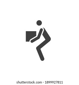 Lifting weights, box, man icon. Solid style for web template and app. Lift, back, pain, boy, carry, vector illustration design on white background. Simple glyph EPS 10