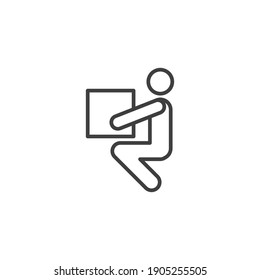 Gewichte heben, Schachtel, Menschensymbol. Einfache Zeilengestaltung für Webvorlagen und App. Heben, Rücken, Schmerzen, Junge, Tragen, Vektorgrafik-Design auf weißem Hintergrund. EPS10