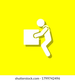 Lifting weights, box, man white icon with shadow