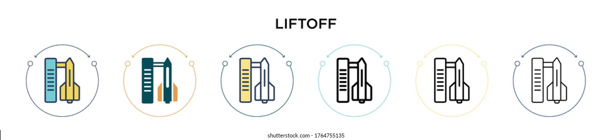 Liftoff icon in filled, thin line, outline and stroke style. Vector illustration of two colored and black liftoff vector icons designs can be used for mobile, ui, web
