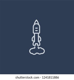 Liftoff icon. Liftoff linear design concept from Astronomy collection. Simple element vector illustration on dark blue background.