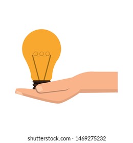 lighbulb energy idea light over hand cartoon vector illustration graphic design