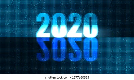 Light 2020 text on Technology Background,Hi-tech,happy new year Concept design,Free Space For text in put,Vector illustration.