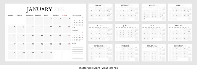 Light 2025 Calendar in Modern Clean Style