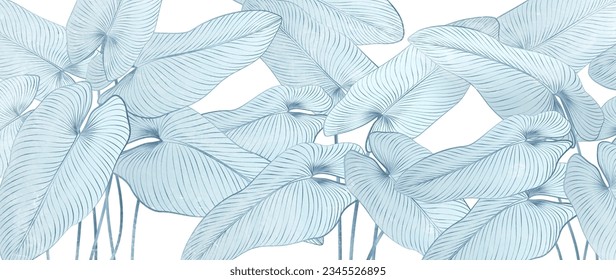 Fondo de arte abstracto claro con hojas tropicales dibujadas a mano en estilo de línea. Banner botánico para diseño de decoración, impresión, papel pintado, diseño interior, afiche, embalaje, textil.