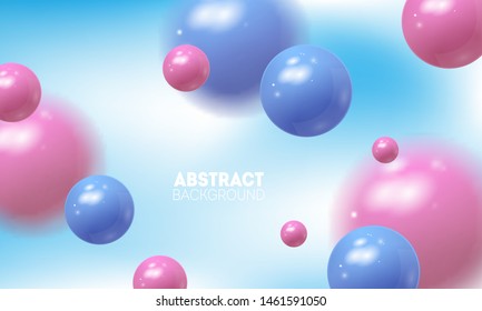 Light abstract background with 3d spheres. Plastic pastel violet and pink glossy balls. 