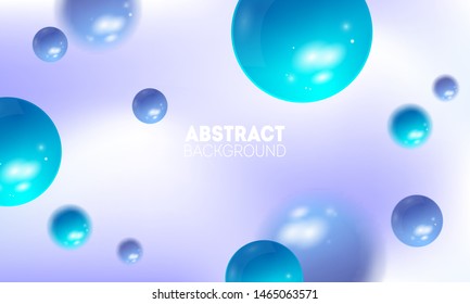 Light abstract background with 3d spheres. Plastic pastel blue and violet bubbles. Poster design