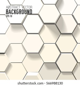 Light abstract background with 3d white hexagons in mosaic geometric style vector illustration