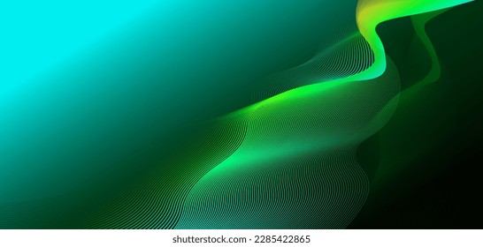 Light abstract background with glowing wave. Shiny moving lines design element. Modern green blue gradient flowing wave lines. Futuristic technology concept. Vector illustration.