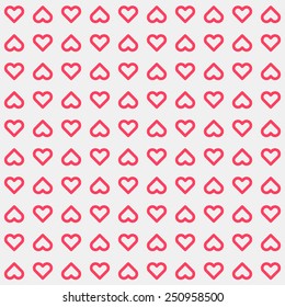 Light abstract background with pink seamless Valentines heart signs pattern for web, presentations, postcards, prints and invitations. Flat design. Vector illustration.