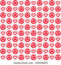 Light abstract background with red seamless Valentines heart signs pattern for web, presentations, postcards, prints and invitations. Flat design. Vector illustration.