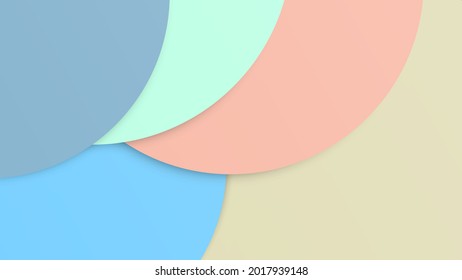Light abstract background with round colored sheets of paper superimposed in layers. Wallpaper or background for presentations. Smooth shadows from forms. Blue, green, red circles in layers. 