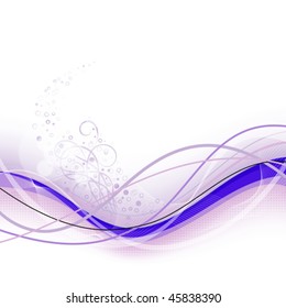 light abstract background with wavy violet lines, ornament and curl from circles