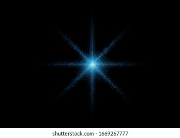 Estrella azul abstracta clara, un flash compuesto de puntos. Ilustración vectorial.