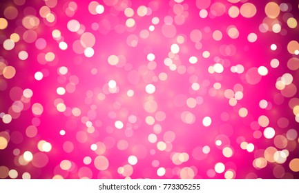 Light abstract bokeh shine of pink glitter effect background. Vector shiny confetti lights for Valentines or birthday background design template. Magic glittering glow with lens flare sparkling light