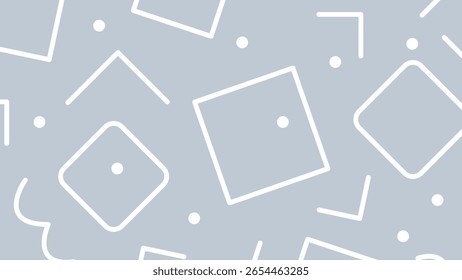 Diseño abstracto ligero de cuadrados blancos, curvas y Pequeños círculos sobre un fondo gris suave. Diseño limpio y moderno para un uso versátil.