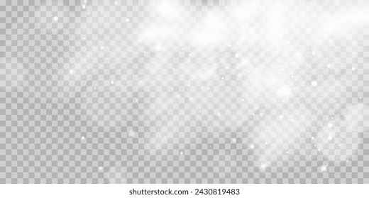 Light abstract glowing bokeh highlights. Light bokeh effect isolated on transparent background. The Christmas background shines from the dust.