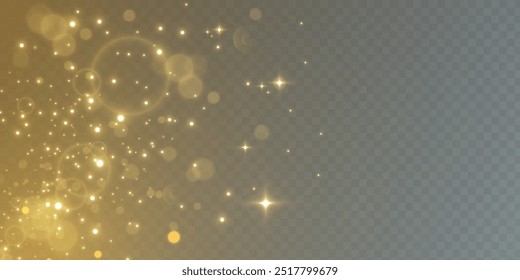 Luz abstrata brilhante bokeh destaques. Efeito de bokeh claro isolado no fundo transparente. O fundo do Natal brilha pelo pó. Conceito de Natal para design e ilustrações.