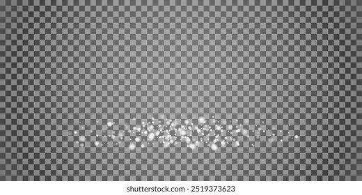 Light abstract glowing bokeh highlights. Light bokeh effect isolated on transparent background. The Christmas background shines from the dust.