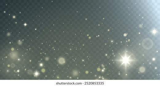 Light abstract glowing bokeh highlights. Light bokeh effect isolated on transparent background. The Christmas background shines from the dust. Christmas concept for design and illustrations.