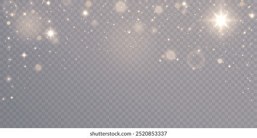 Light abstract glowing bokeh highlights. Light bokeh effect isolated on transparent background. The Christmas background shines from the dust. Christmas concept for design and illustrations.