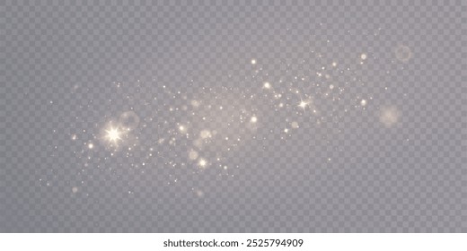 Light abstract glowing bokeh highlights. Light bokeh effect isolated on transparent background. The Christmas background shines from the dust. Christmas concept for design and illustrations.	
