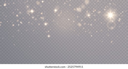 Light abstract glowing bokeh highlights. Light bokeh effect isolated on transparent background. The Christmas background shines from the dust. Christmas concept for design and illustrations.	
