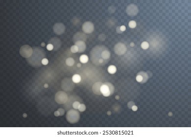 Light abstract glowing bokeh highlights. Light bokeh effect isolated on transparent background. The Christmas background shines from the dust. Christmas concept for design and illustrations.