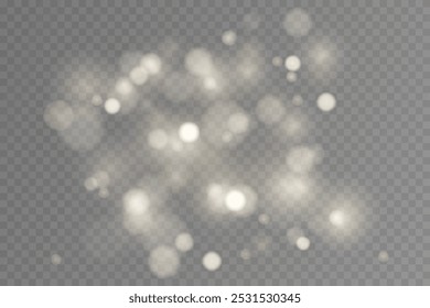 Light abstract glowing bokeh highlights. Light bokeh effect isolated on transparent background. The Christmas background shines from the dust. Christmas concept for design and illustrations.
