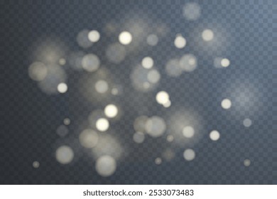Luz abstrata brilhante bokeh destaques. Efeito de bokeh claro isolado no fundo transparente. O fundo do Natal brilha pelo pó. Conceito de Natal para design e ilustrações.