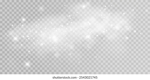 Light abstract glowing bokeh highlights. Light bokeh effect isolated on transparent background. The Christmas background shines from the dust.	