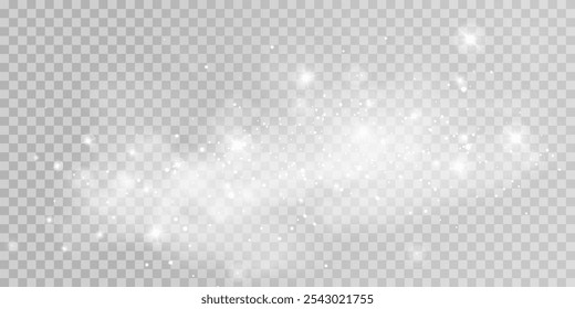 Light abstract glowing bokeh highlights. Light bokeh effect isolated on transparent background. The Christmas background shines from the dust.	