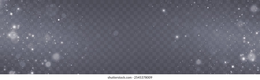 Light abstract glowing bokeh highlights. Light bokeh effect isolated on transparent background. The Christmas background shines from the dust. Christmas concept for design and illustrations.	
