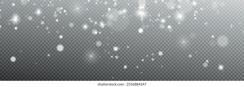 Light abstract glowing bokeh highlights. Light bokeh effect isolated on transparent background. The Christmas background shines from the dust.