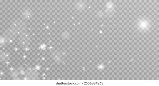 Light abstract glowing bokeh highlights. Light bokeh effect isolated on transparent background. The Christmas background shines from the dust.