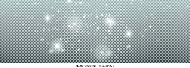 Light abstract glowing bokeh highlights. Light bokeh effect isolated on transparent background. The Christmas background shines from the dust.