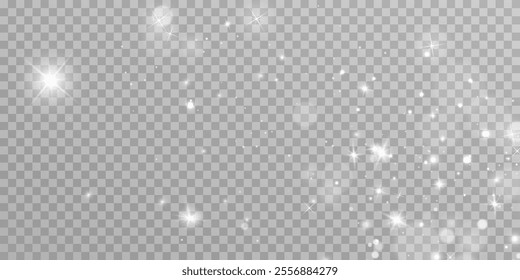 Light abstract glowing bokeh highlights. Light bokeh effect isolated on transparent background. The Christmas background shines from the dust.