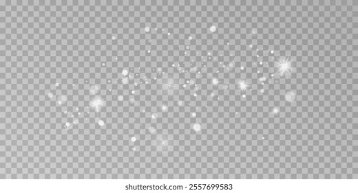 Light abstract glowing bokeh highlights. Light bokeh effect isolated on transparent background. The Christmas background shines from the dust.